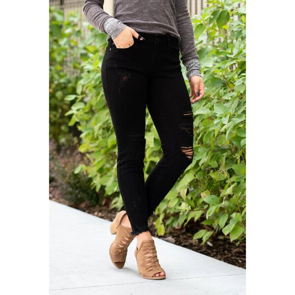 KanCan Black Distressed MidRise Skinny Denim Jeans Style KC5056BK Womens 9/28 - Picture 2 of 14